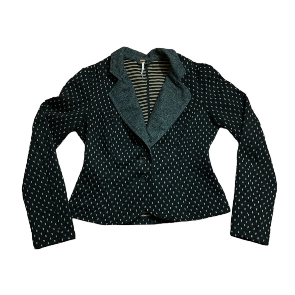 Free People Black and Gray Cropped Blazer with Tailored Fit